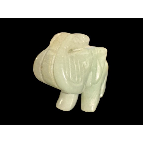 Jade Stone Carved Green Trunk Up Elephant Figurine 3" Home Shelf Decor - Picture 10 of 10